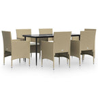 7-tlg. Garten-Essgruppe mit Kissen Beige und Schwarz