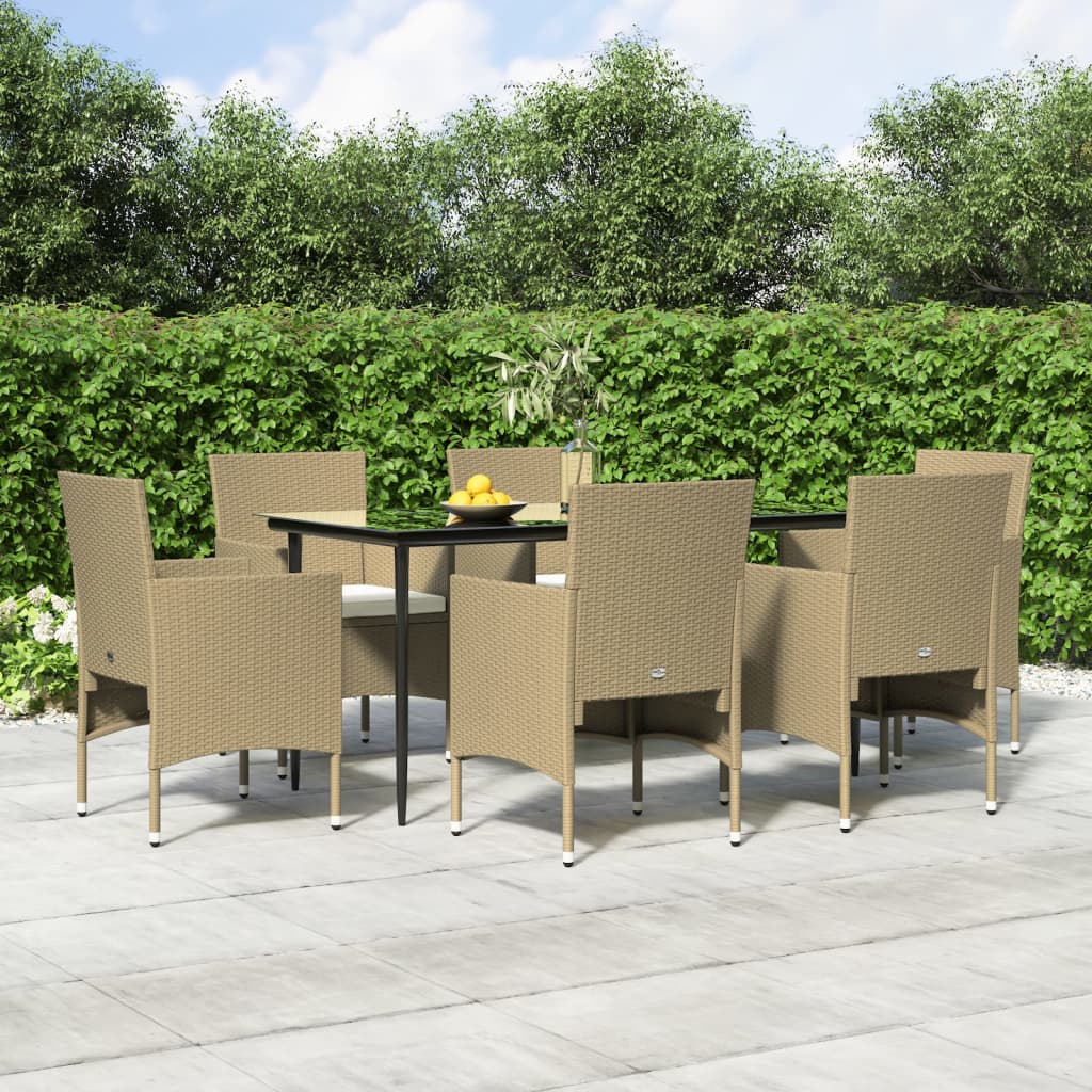 7-tlg. Garten-Essgruppe mit Kissen Beige und Schwarz