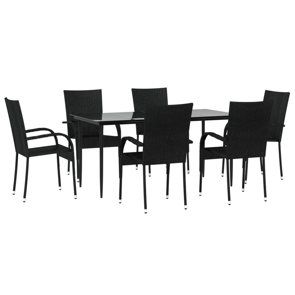 7-tlg. Garten-Essgruppe Schwarz Poly Rattan