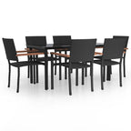 7-tlg. Garten-Essgruppe Schwarz Poly Rattan