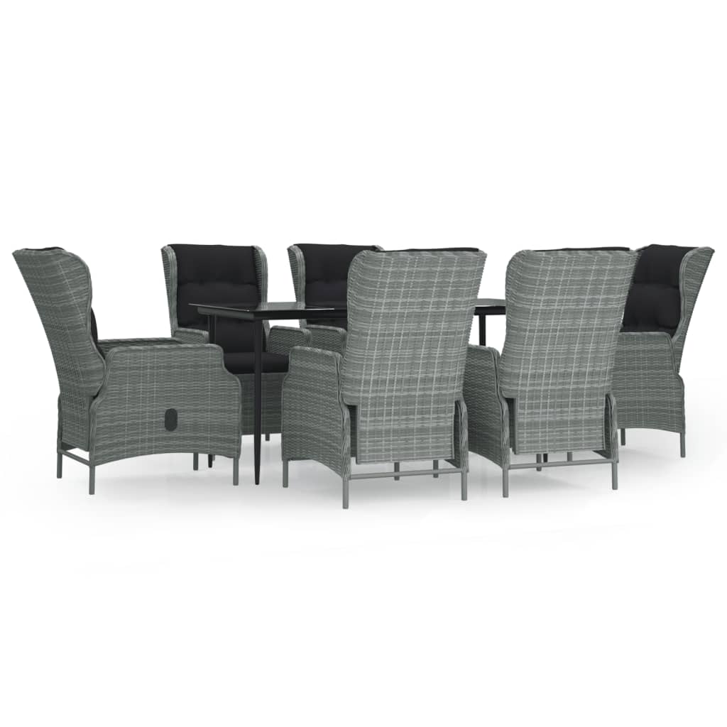 7-tlg. Garten-Essgruppe Hellgrau Poly Rattan