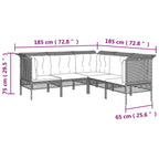 5-tlg. Garten-Lounge-Set mit Kissen Grau Poly Rattan