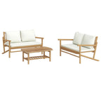 3-tlg. Garten-Lounge-Set mit Kissen Creme Bambus