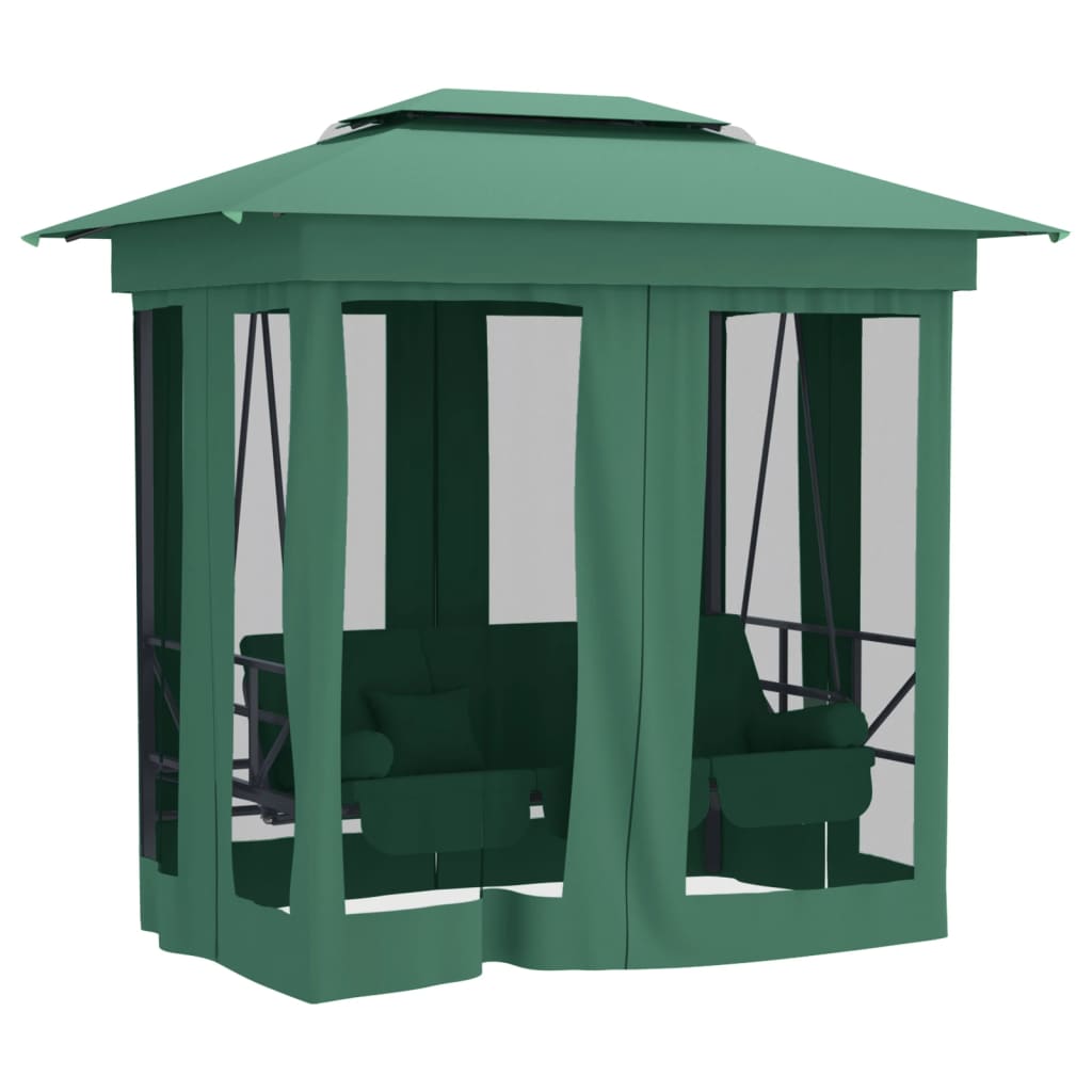 Gartenpavillon mit Hollywoodschaukel Grün Stoff & Stahl
