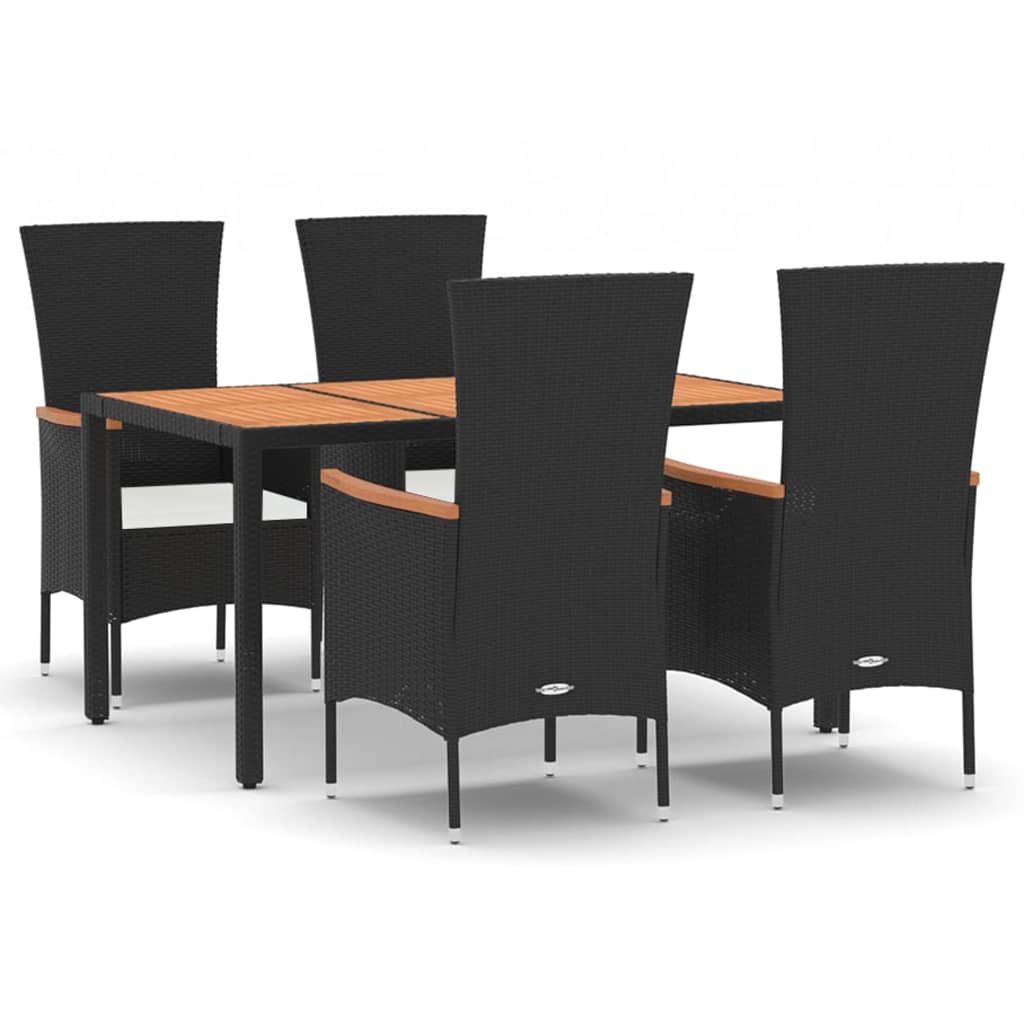 5-tlg. Garten-Essgruppe mit Kissen Schwarz Poly Rattan