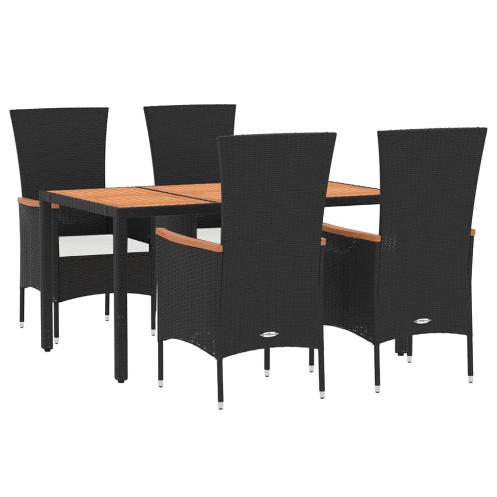 5-tlg. Garten-Essgruppe mit Kissen Schwarz Poly Rattan