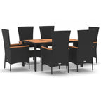 7-tlg. Garten-Essgruppe mit Kissen Schwarz Poly Rattan