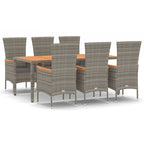 7-tlg. Garten-Essgruppe mit Kissen Grau Poly Rattan