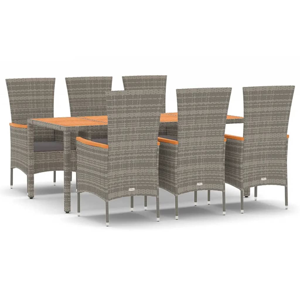 7-tlg. Garten-Essgruppe mit Kissen Grau Poly Rattan