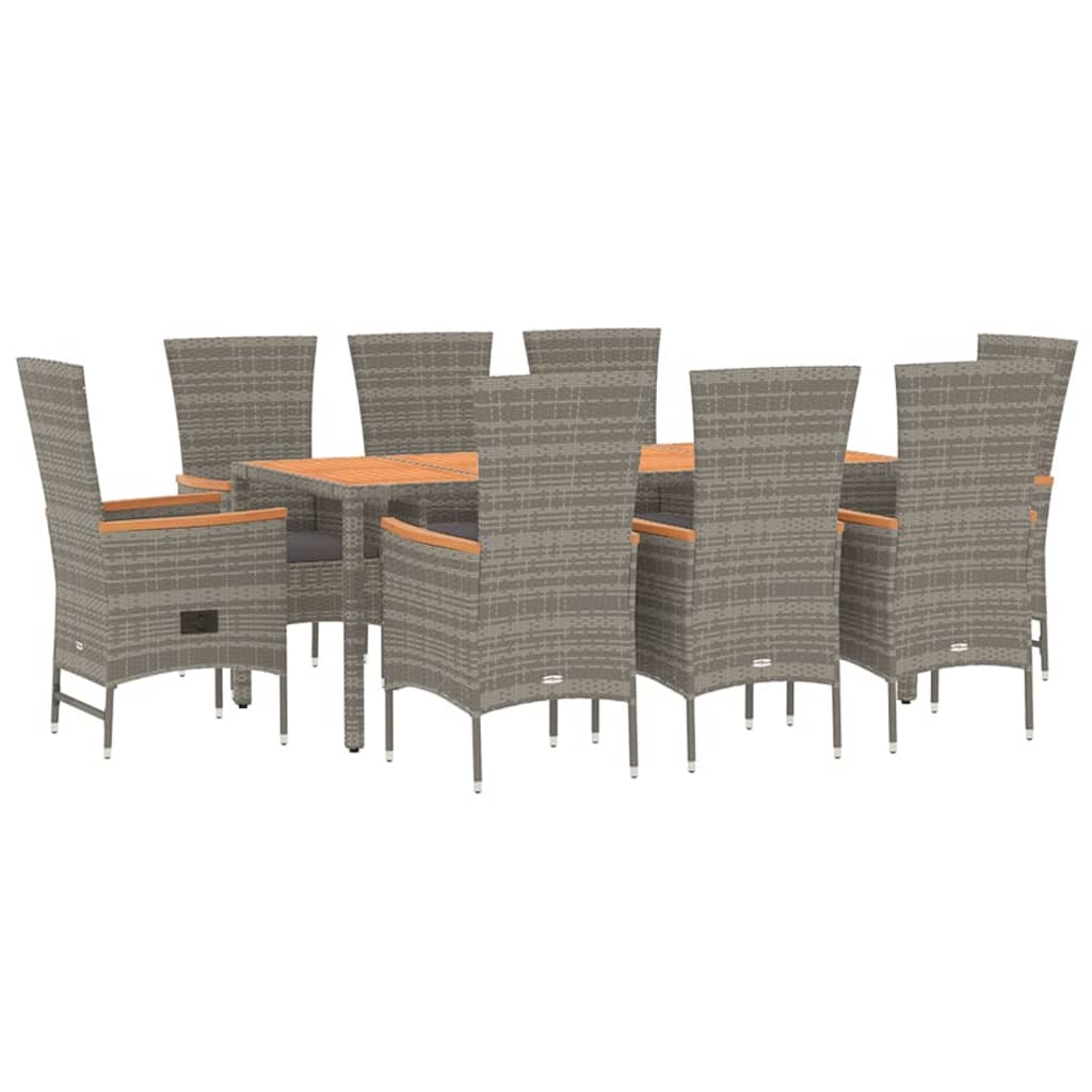 9-tlg. Garten-Essgruppe mit Kissen Grau Poly Rattan