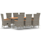 9-tlg. Garten-Essgruppe mit Kissen Grau Poly Rattan
