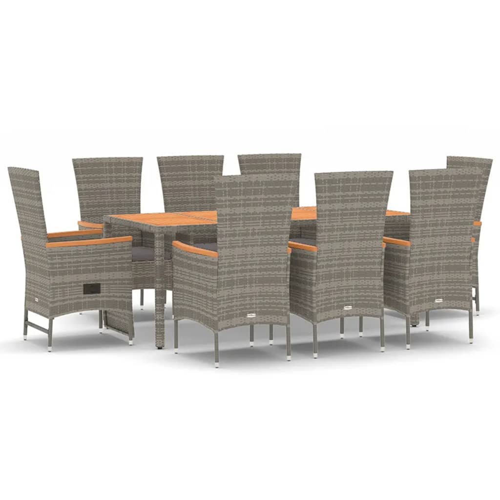 9-tlg. Garten-Essgruppe mit Kissen Grau Poly Rattan