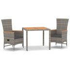 3-tlg. Garten-Essgruppe mit Kissen Grau Poly Rattan