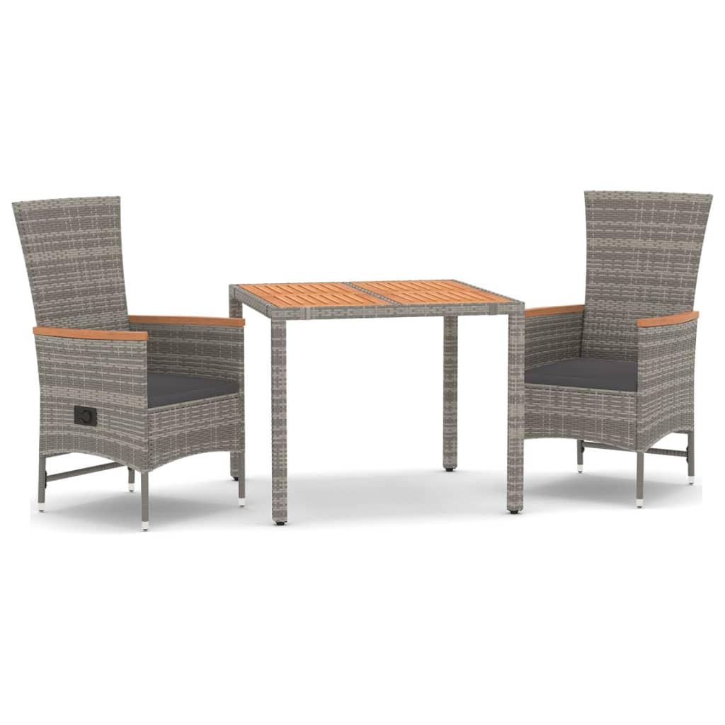 3-tlg. Garten-Essgruppe mit Kissen Grau Poly Rattan