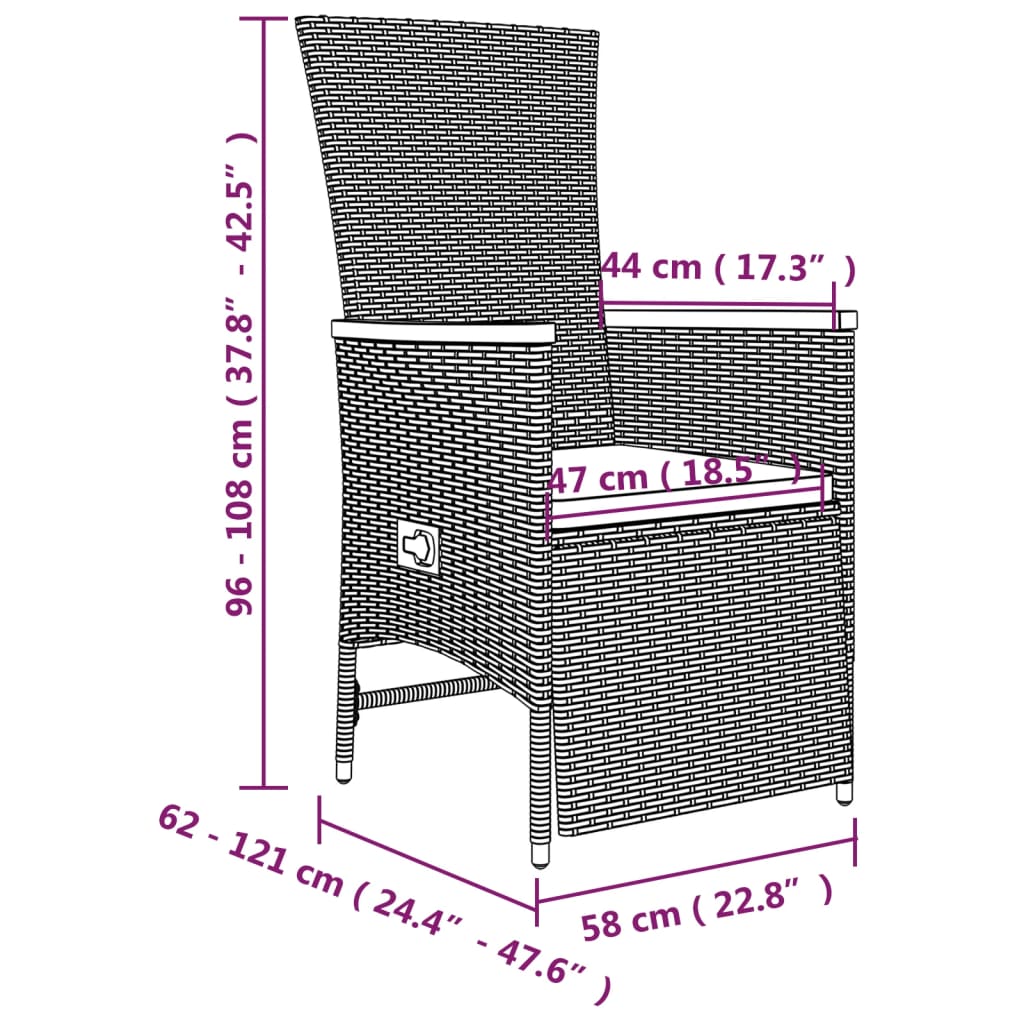 3-tlg. Garten-Essgruppe mit Kissen Grau Poly Rattan
