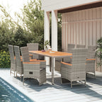 9-tlg. Garten-Essgruppe mit Kissen Grau Poly Rattan