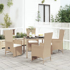 5-tlg. Garten-Essgruppe mit Kissen Beige Poly Rattan