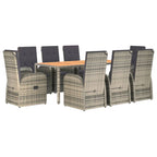 9-tlg. Garten-Essgruppe mit Kissen Grau Poly Rattan