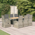 9-tlg. Garten-Essgruppe mit Kissen Grau Poly Rattan