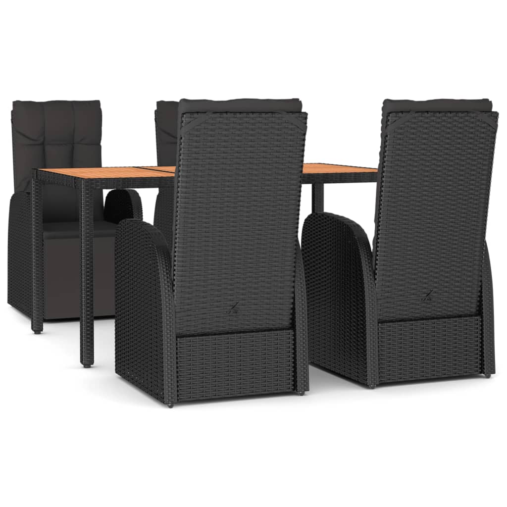 5-tlg. Garten-Essgruppe Schwarz Poly Rattan & Massivholz Akazie