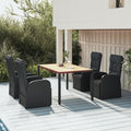 5-tlg. Garten-Essgruppe Schwarz Poly Rattan & Massivholz Akazie