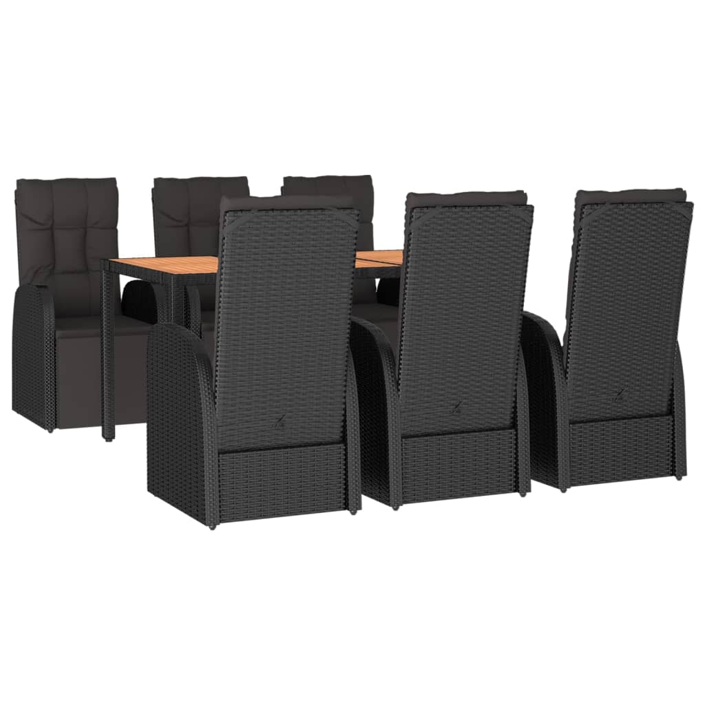 7-tlg. Garten-Essgruppe Schwarz Poly Rattan & Massivholz Akazie