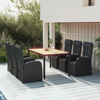 7-tlg. Garten-Essgruppe Schwarz Poly Rattan & Massivholz Akazie