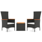 3-tlg. Garten-Lounge-Set Schwarz Poly Rattan Massivholz Akazie