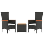 3-tlg. Garten-Lounge-Set Schwarz Poly Rattan Massivholz Akazie