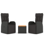 3-tlg. Garten-Lounge-Set Schwarz Poly Rattan Massivholz Akazie