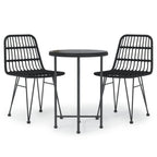 3-tlg. Garten-Essgruppe Schwarz Poly Rattan