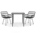 3-tlg. Garten-Essgruppe Schwarz Poly Rattan