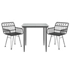 3-tlg. Garten-Essgruppe Schwarz Poly Rattan