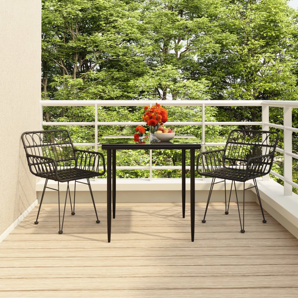 3-tlg. Garten-Essgruppe Schwarz Poly Rattan
