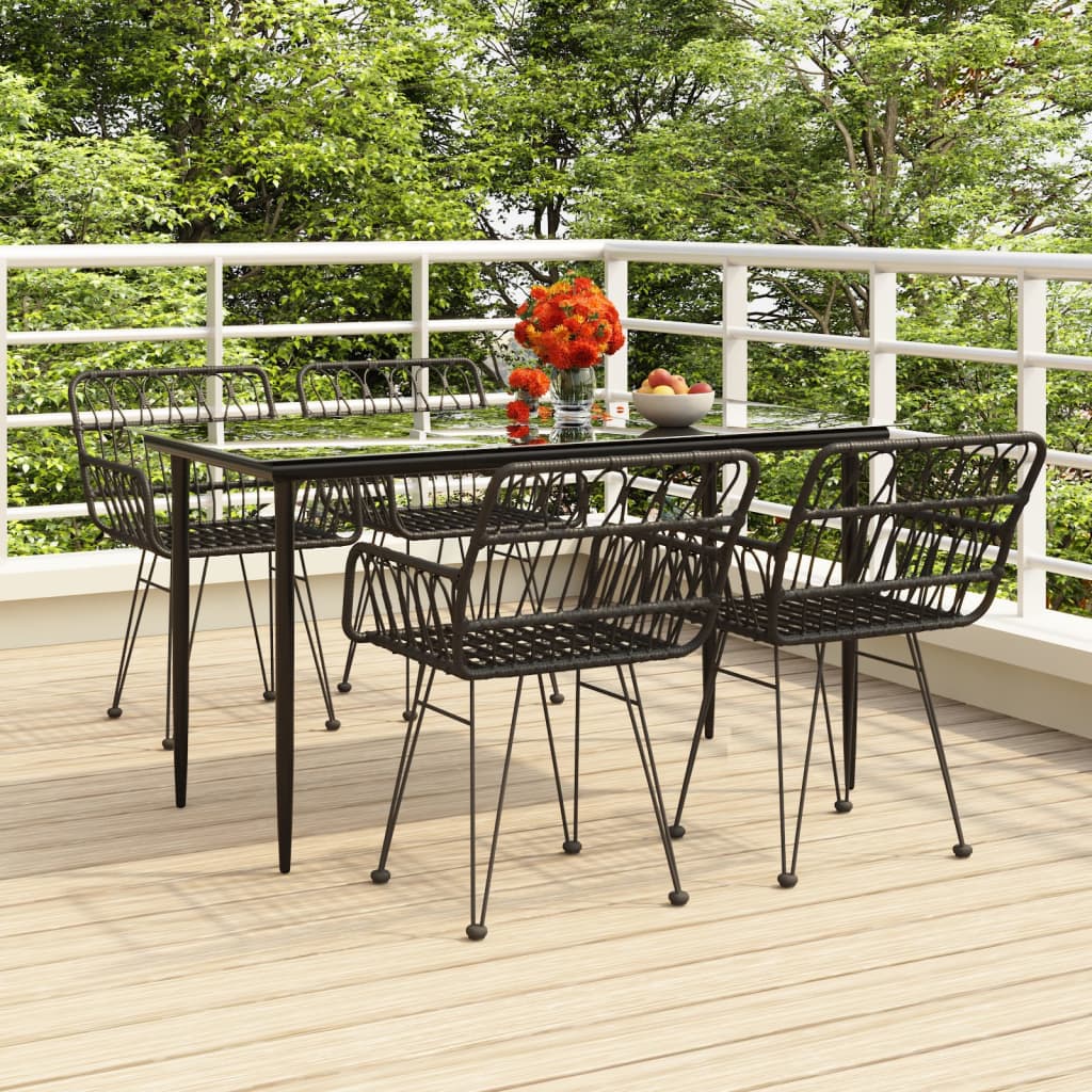 5-tlg. Garten-Essgruppe Schwarz Poly Rattan