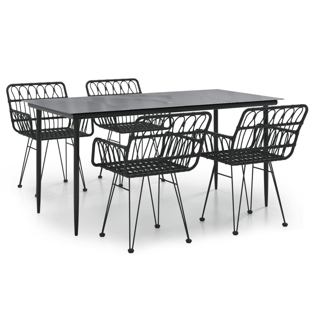 5-tlg. Garten-Essgruppe Schwarz Poly Rattan