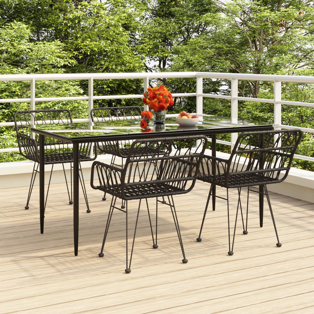 5-tlg. Garten-Essgruppe Schwarz Poly Rattan