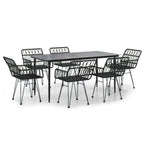 7-tlg. Garten-Essgruppe Schwarz Poly Rattan