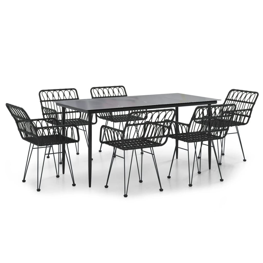 7-tlg. Garten-Essgruppe Schwarz Poly Rattan