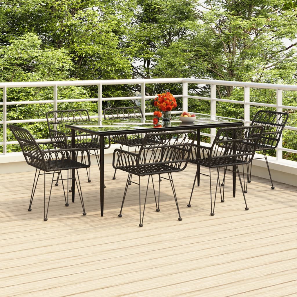 7-tlg. Garten-Essgruppe Schwarz Poly Rattan