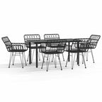 7-tlg. Garten-Essgruppe Schwarz Poly Rattan