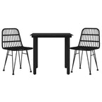 3-tlg. Garten-Essgruppe Schwarz Poly Rattan