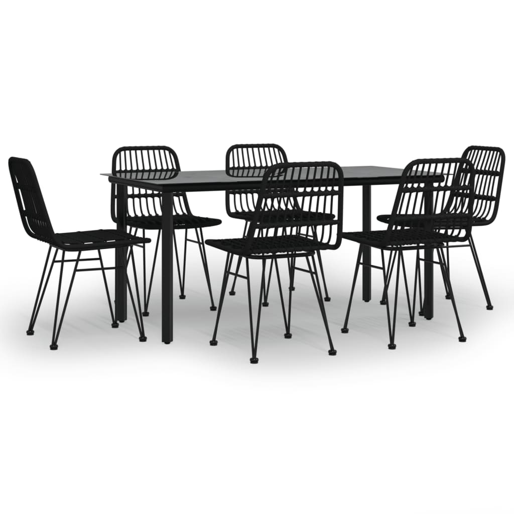 7-tlg. Garten-Essgruppe Schwarz Poly Rattan