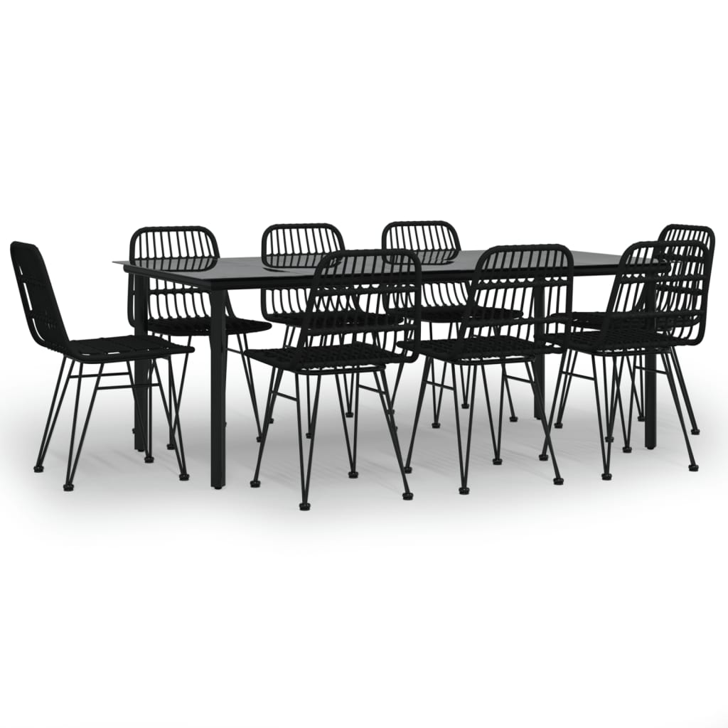 9-tlg. Garten-Essgruppe Schwarz Poly Rattan
