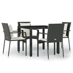 5-tlg. Garten-Essgruppe mit Kissen Schwarz Poly Rattan