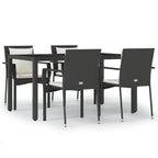 5-tlg. Garten-Essgruppe mit Kissen Schwarz Poly Rattan