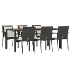 7-tlg. Garten-Essgruppe mit Kissen Schwarz Poly Rattan