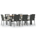 9-tlg. Garten-Essgruppe mit Kissen Schwarz Poly Rattan