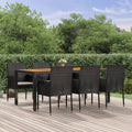 7-tlg. Garten-Essgruppe mit Kissen Schwarz Poly Rattan