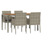 5-tlg. Garten-Essgruppe mit Kissen Grau Poly Rattan